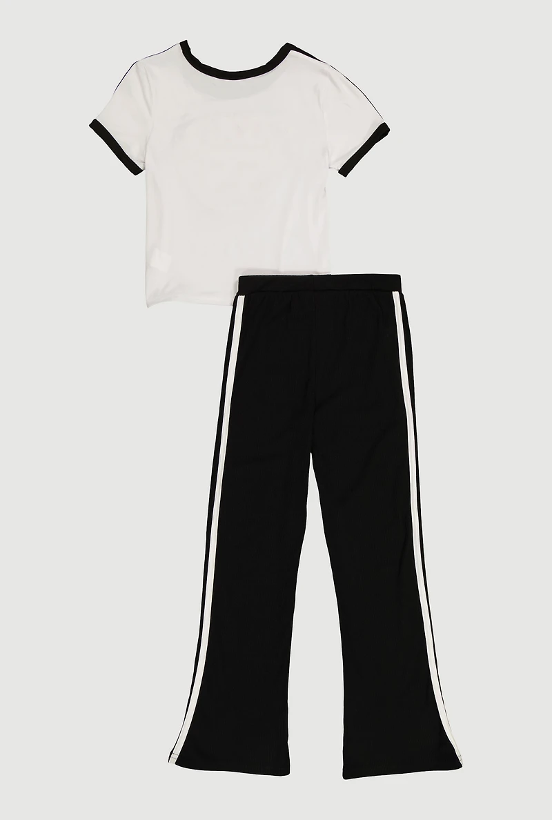 Girls Chenille Savage 55 Patch Graphic Tee and Flare Pants