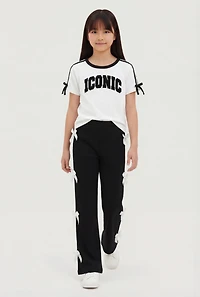 Girls Iconic Chenille Graphic Patch Tee and Side Bow Pants