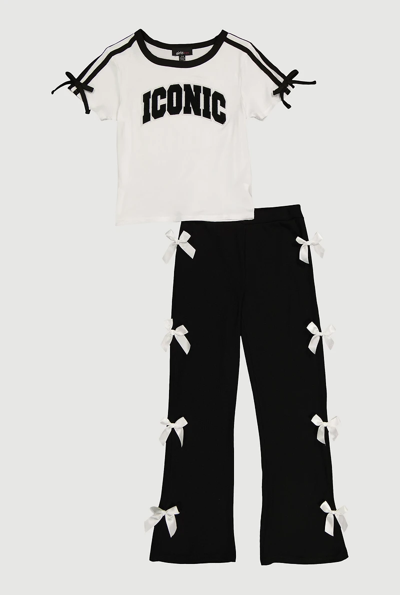 Girls Iconic Chenille Graphic Patch Tee and Side Bow Pants