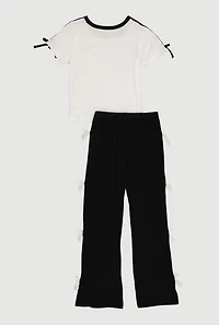 Girls Iconic Chenille Graphic Patch Tee and Side Bow Pants