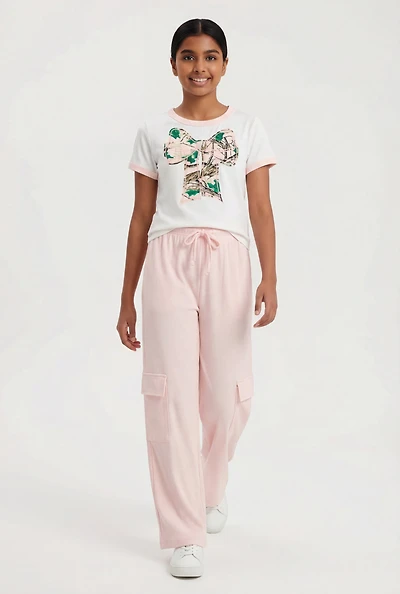 Girls Hunter Camo Bow Graphic Cargo Pants