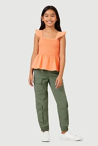 Girls Smocked Peplum Top and Cargo Joggers