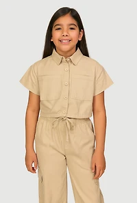 Girls Button Front Shirt and Cargo Pants