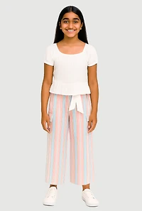 Girls Peasant Puff Sleeve Top and Striped Pants