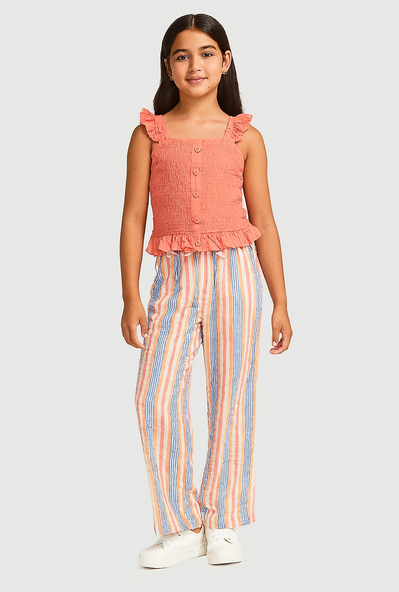 Girls Sleeveless Smocked Peplum Top and Palazzo Pants,