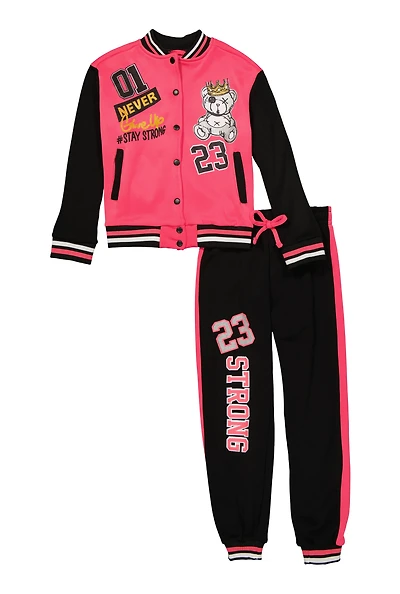 Girls Never Give Up Varsity Jacket and Joggers