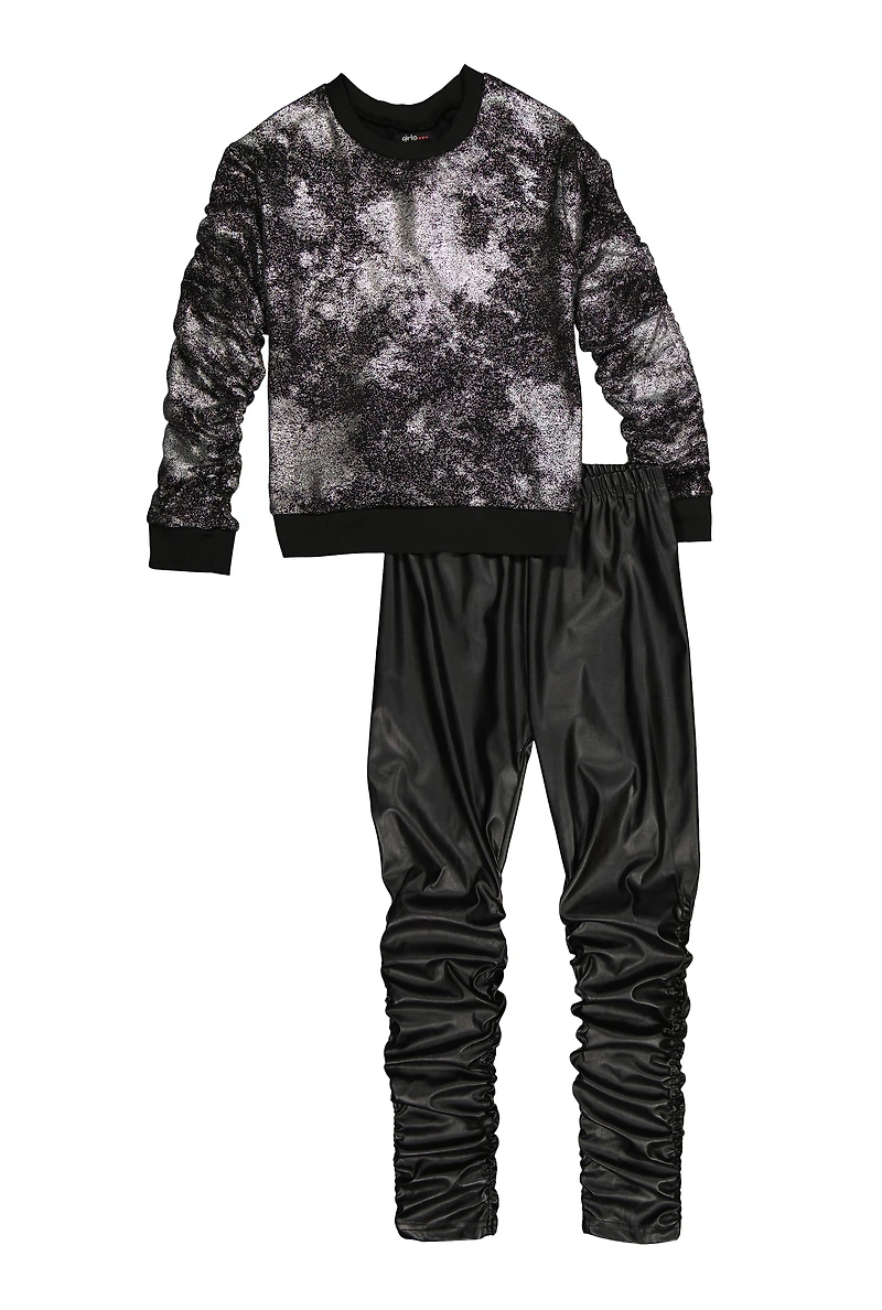 Girls Foil Screen Sweatshirt and Stacked Leggings
