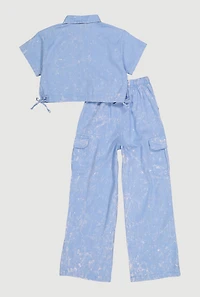 Girls Button Front Shirt and Cargo Pants Set