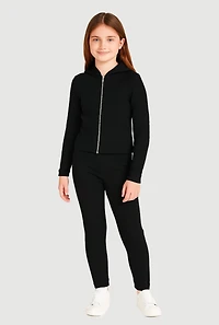 Girls Ribbed Knit Zip Front Hoodie and Leggings