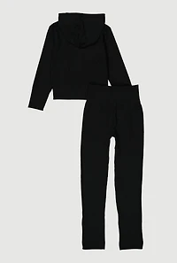 Girls Ribbed Knit Zip Front Hoodie and Leggings, Black, Size 10-12