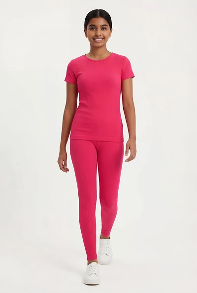 Girls Seamless Ribbed Tee and Leggings Set