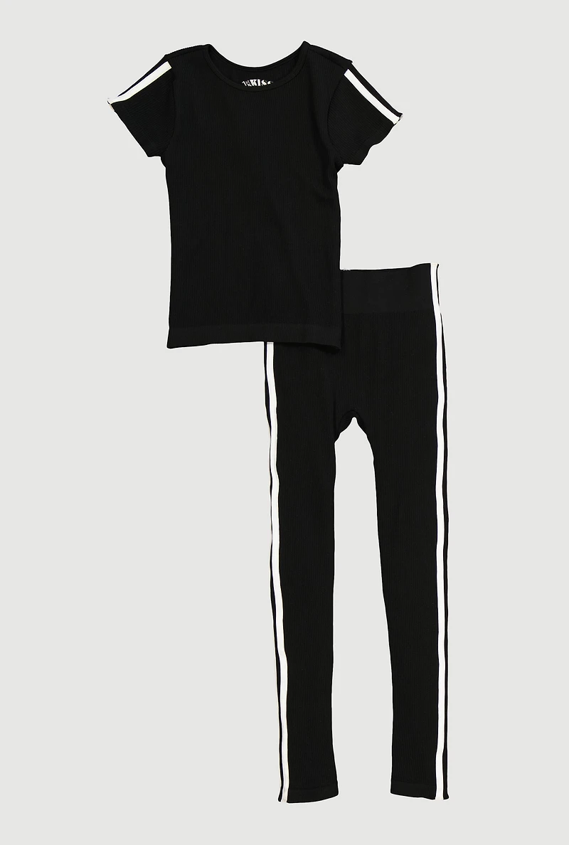 Girls Seamless Varsity Striped Detail Tee and Leggings