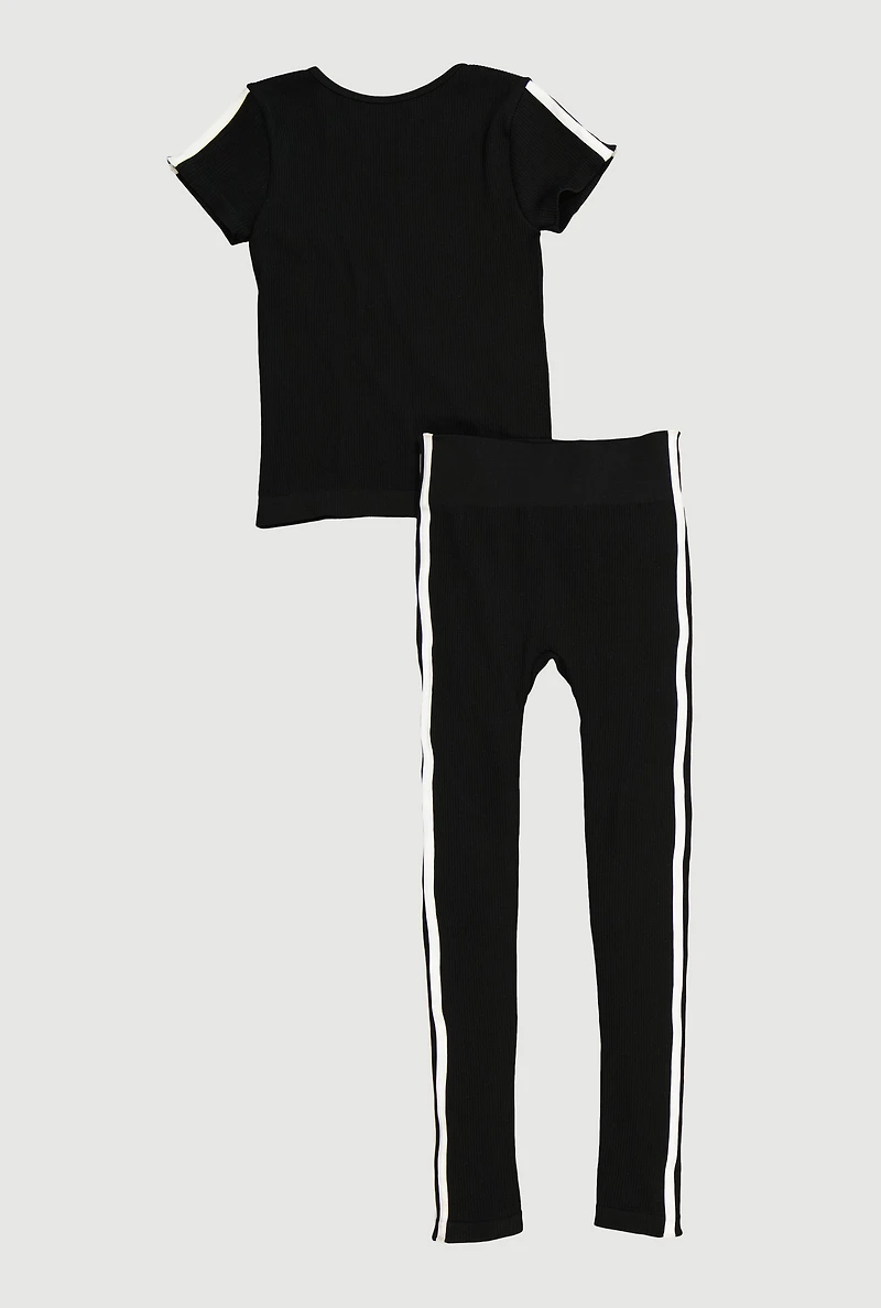 Girls Seamless Varsity Striped Detail Tee and Leggings