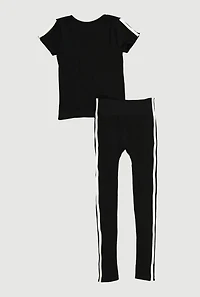 Girls Seamless Varsity Striped Detail Tee and Leggings