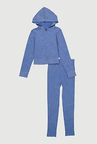 Girls Seamless Rib Knit Acid Wash Hoodie and Leggings