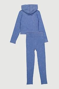 Girls Seamless Rib Knit Acid Wash Hoodie and Leggings