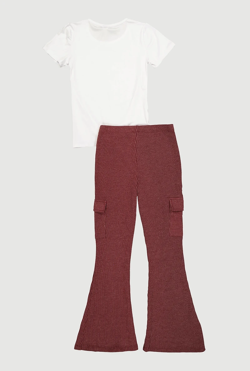 Girls Live Love Laugh Graphic Tee and Cargo Flare Pants