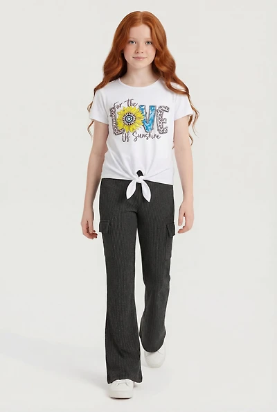 Girls Love Of Sunshine Graphic Tee and Cargo Flare Pants