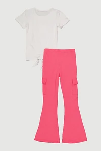 Girls Rhinestone Butterfly Tie Front Tee and Flare Pants