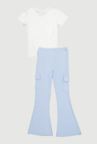 Girls Rhinestone Butterfly Graphic Tee and Cargo Flare Pants