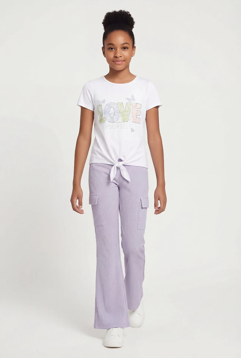 Girls Love Yourself Graphic Tee and Cargo Flare Pants