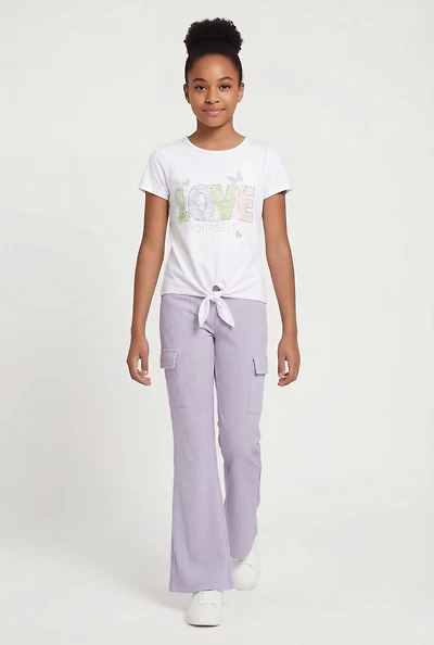Girls Love Yourself Graphic Tee and Cargo Flare Pants