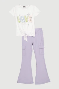 Girls Love Yourself Graphic Tee and Cargo Flare Pants