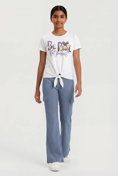 Girls Be Real Not Perfect Graphic Tee and Cargo Flare Pants