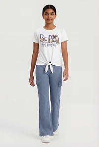 Girls Be Real Not Perfect Graphic Tee and Cargo Flare Pants