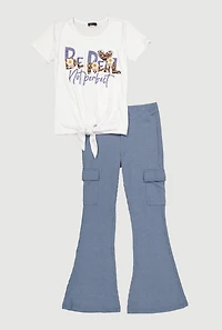 Girls Be Real Not Perfect Graphic Tee and Cargo Flare Pants