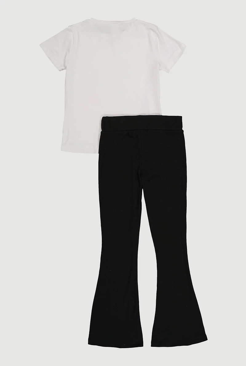 Girls Cherry Graphic Tee and Side Stripe Flare Pants