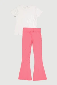 Girls Cherry Graphic Tee and Side Stripe Flare Pants