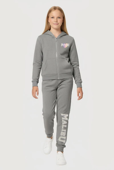 Girls Malibu California Zip Front Hoodie and Joggers