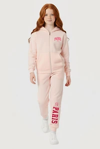 Girls Paris 1789 Graphic Zip Front Hoodie and Sweatpants Set, Pink, Size 7-8