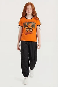 Girls Butterfly Brooklyn NY Graphic Tee and Cargo Joggers