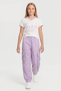 Girls Paris France Polo Top and Parachute Cargo Joggers