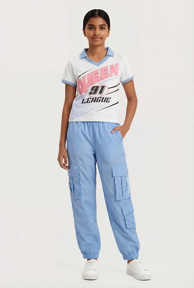 Girls Queen 91 League Graphic Polo Tee and Cargo Joggers
