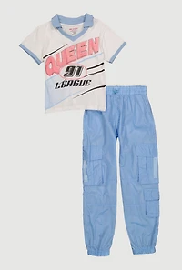 Girls Queen 91 League Graphic Polo Tee and Cargo Joggers