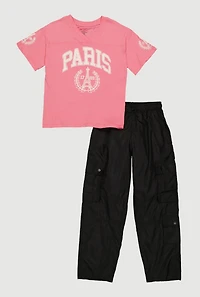Girls Paris 1789 Graphic Tee and Nylon Cargo Pants Set
