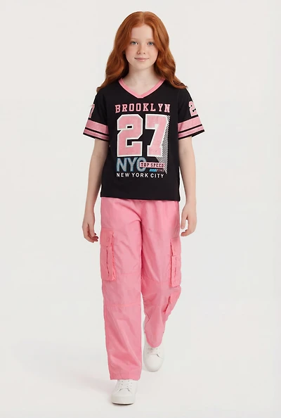 Girls Brooklyn 27 Graphic Tee and Nylon Cargo Pants Set
