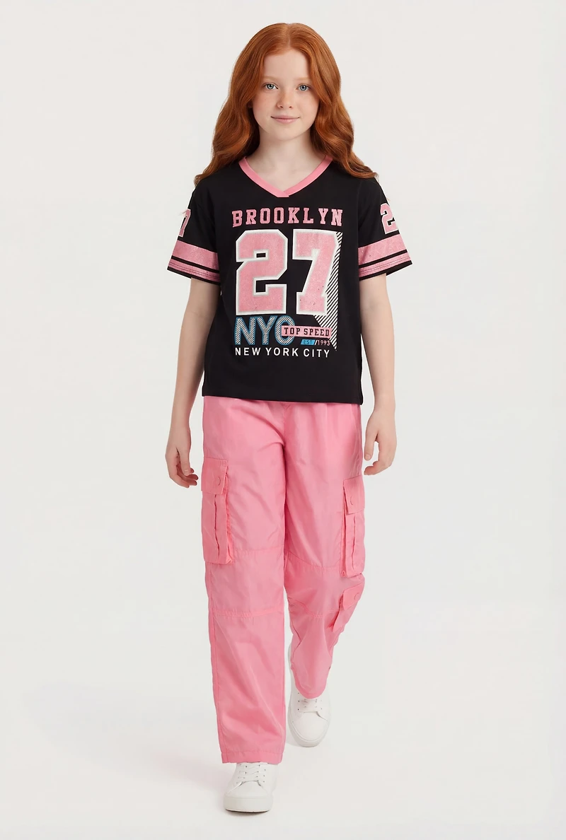 Girls Brooklyn 27 Graphic Tee and Nylon Cargo Pants Set