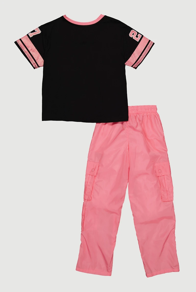 Girls Brooklyn 27 Graphic Tee and Nylon Cargo Pants Set