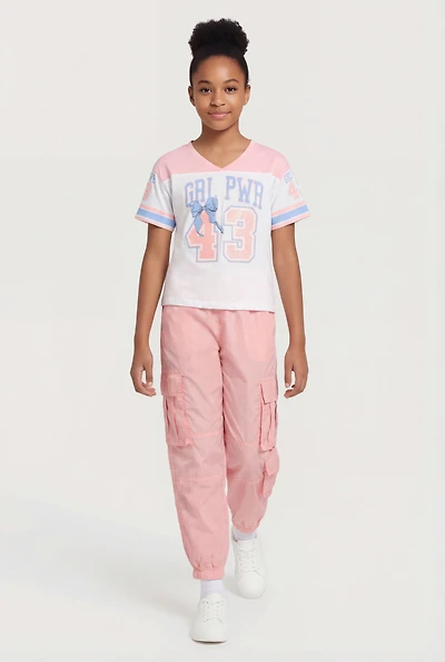 Girls Grl Pwr 43 Graphic Tee and Nylon Cargo Joggers Set