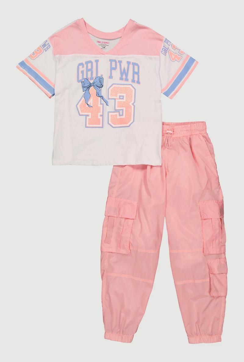 Girls Grl Pwr 43 Graphic Tee and Nylon Cargo Joggers Set
