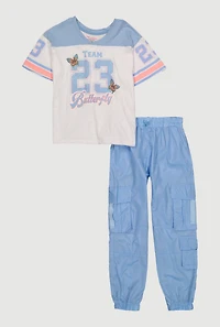Girls 23 Butterfly Graphic Tee and Nylon Cargo Joggers Set