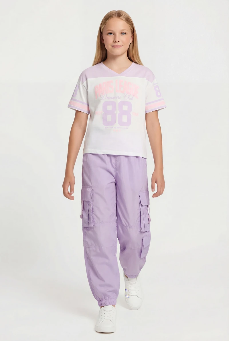 Girls Paris League 88 Football Tee and Cargo Parachute Joggers