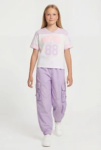 Girls Paris League 88 Football Tee and Cargo Parachute Joggers
