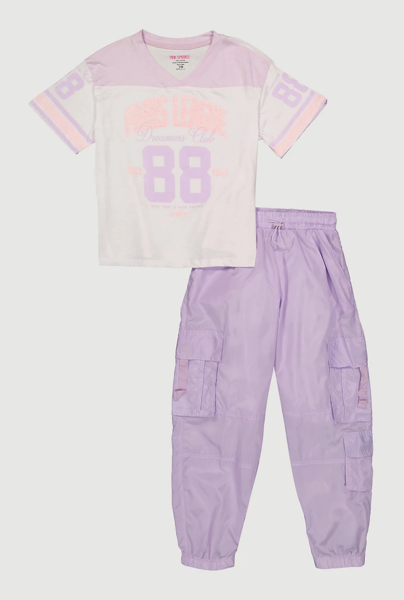 Girls Paris League 88 Football Tee and Cargo Parachute Joggers