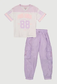 Girls Paris League 88 Football Tee and Cargo Parachute Joggers