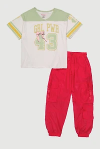 Girls Grl Pwr 43 Football Tee and Cargo Parachute Joggers